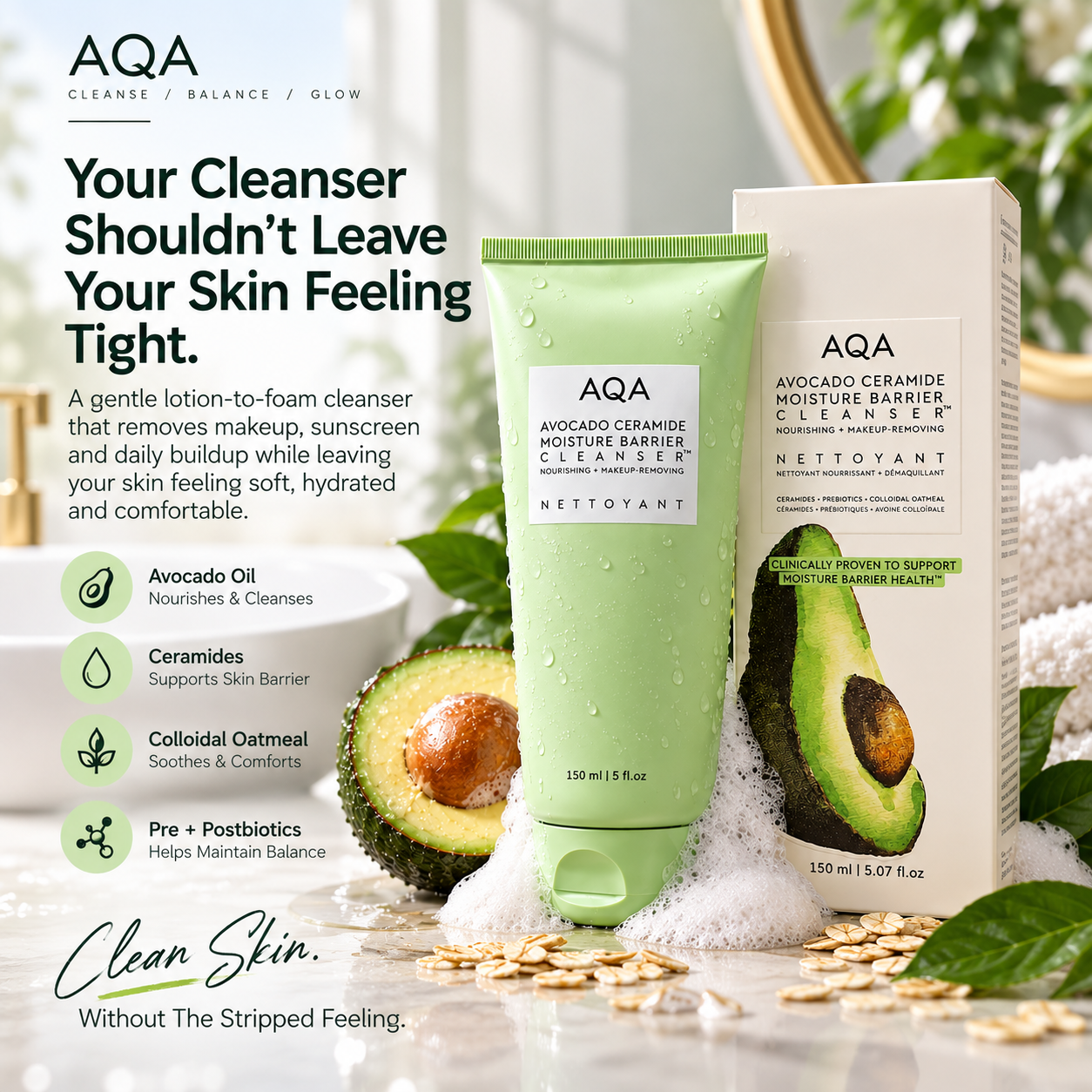 🥑 Avocado Ceramide Cleanser — Soft, Hydrated Skin